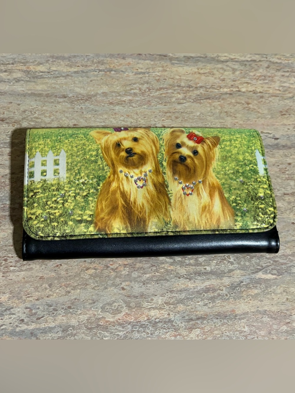 Yorkshire Terrier Wallet with Decorative Dogs - Green. Unbranded